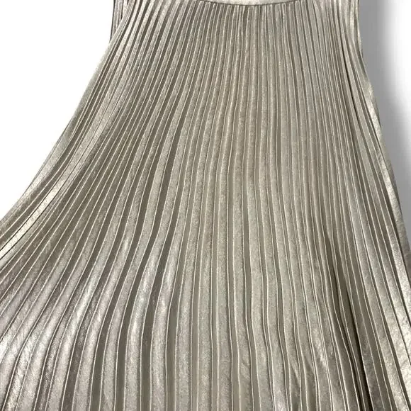 Reiss Metallic Pleat Skirt Shimmering Silver Midi Accordion Pleats Size 8 - Picture 4 of 7